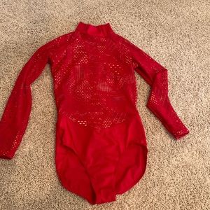 Long sleeved red leotard. Fully lined with beige